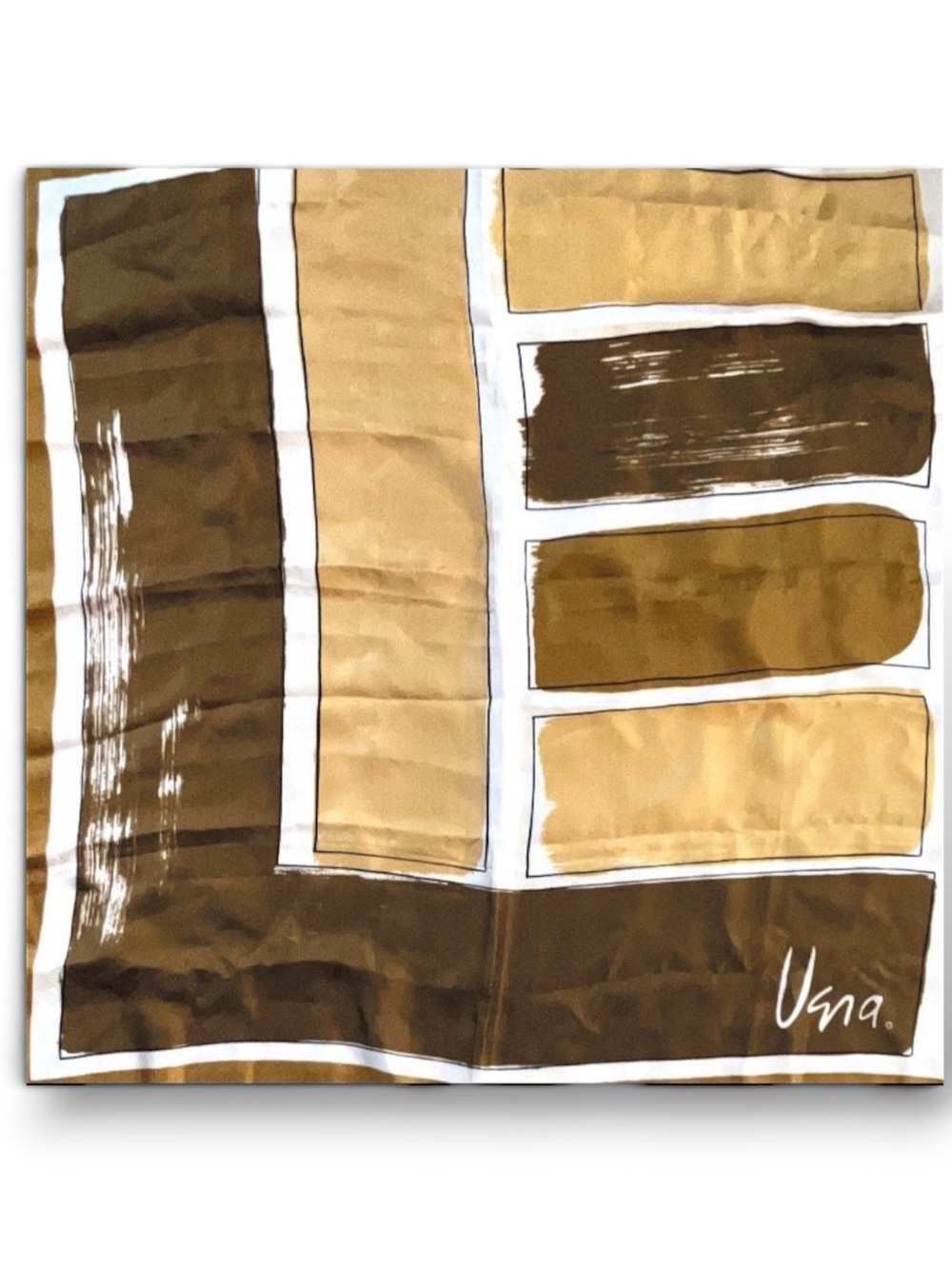 Mod Vera Neumann silk scarf, sable and tan, 1960s